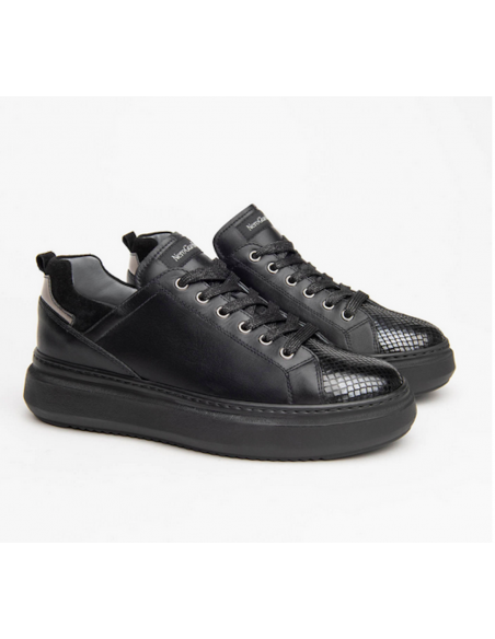Nero Giardini Sneakers 117051 classica pelle nera rip. argento invecchiato Scarpe Donna DryGo