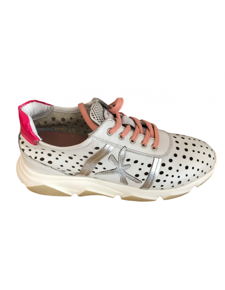 Cinzia soft (PREGUNTA) Sneakers IB6001 001   Donna PELLE traforata  bianco avorio rip. rosa e argenti