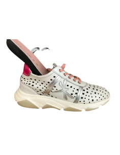 Cinzia soft (PREGUNTA) Sneakers IB6001 001 Donna PELLE traforata bianco  avorio rip. rosa e argenti