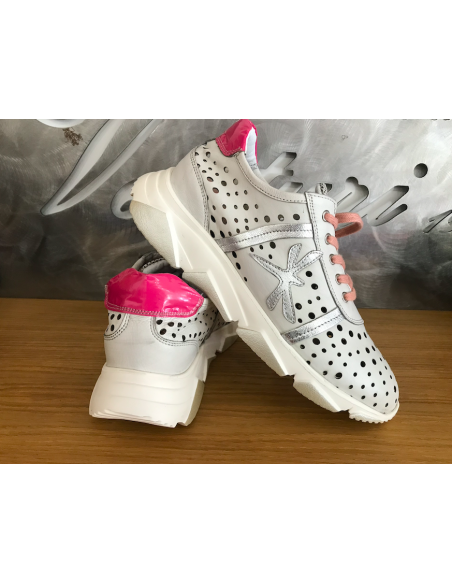 Cinzia soft (PREGUNTA) Sneakers IB6001 001   Donna PELLE traforata  bianco avorio rip. rosa e argenti