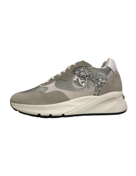 Nero Giardini Sneakers donna 218041 classica bianco argento rialzata