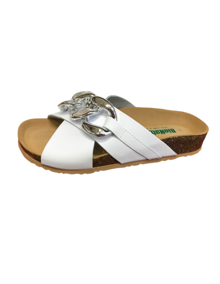 Ciabatta  BioNatura ambra  pellame naturale Bianco Argento cuoio suola confort