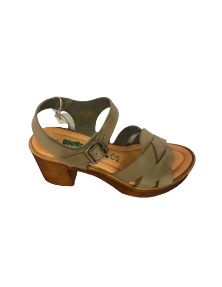 Sandalo BioNatura  99A2268  pellame naturale fango suola tacco e plato confort