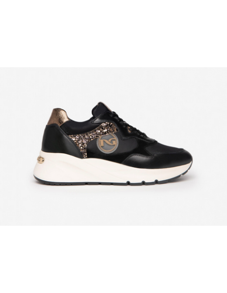 Nero Giardini Sneakers donna 205240 classica nero oro rialzata