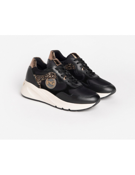 Nero Giardini Sneakers donna 205240 classica nero oro rialzata