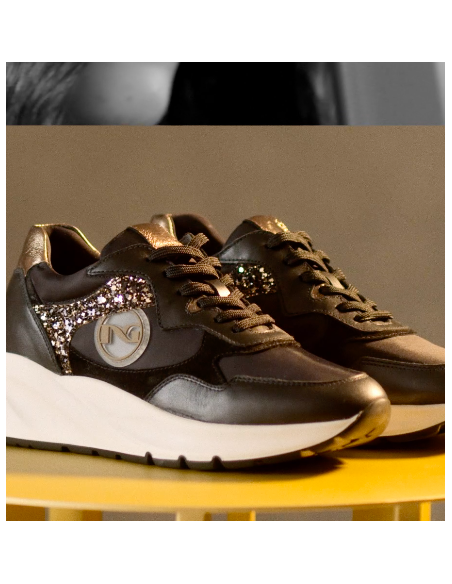 Nero Giardini Sneakers donna 205240 classica nero oro rialzata