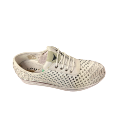 Cinzia soft (PREGUNTA) Sneakers Iv14911nl 003 Donna PELLE traforata pelle bianca avorio rip. argenti
