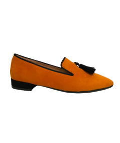 Mocassini donna Moda Jiudit in camoscio Arancio rip.nero super morbida Gran Moda