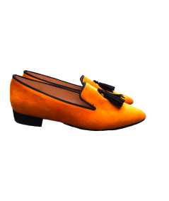 Mocassini donna Moda Jiudit in camoscio Arancio rip.nero super morbida Gran Moda