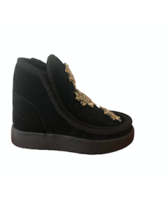 Cinzia soft (PREGUNTA) Linea Ugg camoscio e pelliccia shearling suola rialzata in micro color nero con stras