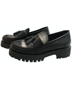 Jiudit -Cinzia soft  Mocassino donna  pelle vitello nera suola rialzata in micro cararmato