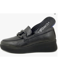 Cinzia soft  Mocassino donna  pelle vitello nera suola rialzata in micro zeppa