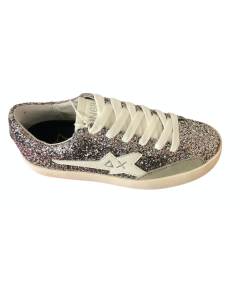 Sneakers SUN 68 DONNA Z43230 CLASSICA Pelle  glitter argento  plantare relax estraibile novita 2024