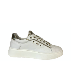 Nero Giardini Sneakers donna 409977 classica pelle morbida bianca rif oro suola rialzata