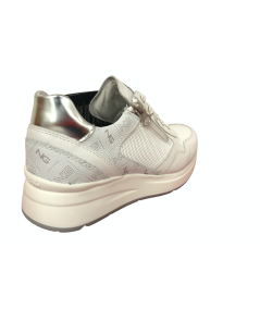Nero Giardini Sneakers donna 409840 classica pelle morbida bianca rif argento e sterigrafia  suola rialzata
