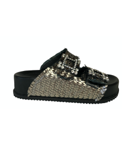 Ciabatta Rafia  Jiudit 212 lam. ferro nero tomaia intrecciata fodere in pelle made in italy