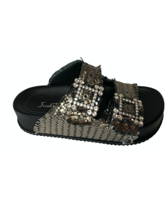 Ciabatta Rafia  Jiudit 212 lam. ferro nero tomaia intrecciata fodere in pelle made in italy
