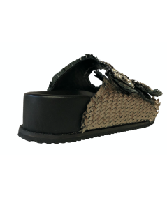 Ciabatta Rafia  Jiudit 212 lam. ferro nero tomaia intrecciata fodere in pelle made in italy