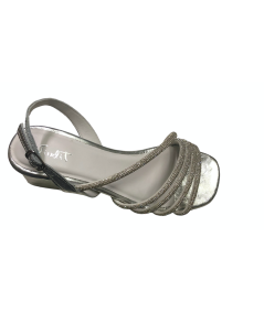 Sandalo elegante  Jiudit 171 SARA  PELLE E TESSUTO LAME SILVER tomaia avvolgente  TAC 5Gran Moda