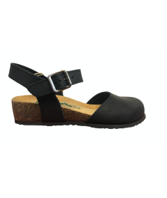 Sandalo BioNatura 12C2177 I CRHCAF pellame naturale ingrassato nero suola confort