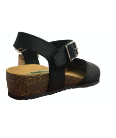 Sandalo BioNatura 12C2177 I CRHCAF pellame naturale ingrassato nero suola confort