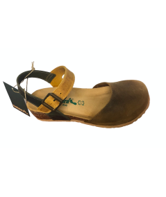 Sandalo BioNatura 12C2177 I CHM312 pellame naturale ingrassato degrade marone  suola confort