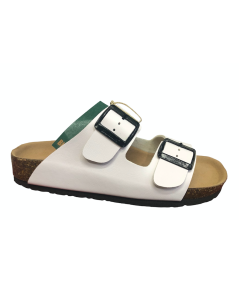 Ciabatta 2 fibbie  BioNatura 94THER-24-I-CHBI  pellame naturale BIANCO Suola confort