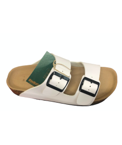 Ciabatta 2 fibbie  BioNatura 94THER-24-I-CHBI  pellame naturale BIANCO Suola confort