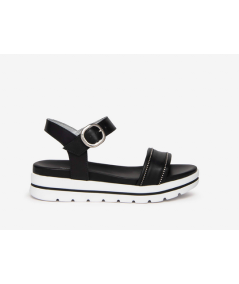 Sandalo Nero Giardini  307812 pelle nera suola rialzata bassa bianca, moda e comoditado