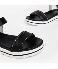 Sandalo Nero Giardini  307812 pelle nera suola rialzata bassa bianca, moda e comoditado