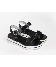Sandalo Nero Giardini  307812 pelle nera suola rialzata bassa bianca, moda e comoditado