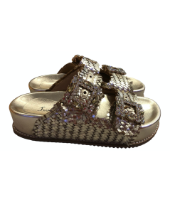 Ciabatta Rafia  Jiudit 212 lam. oro  tomaia intrecciata fodere in pelle made in italy