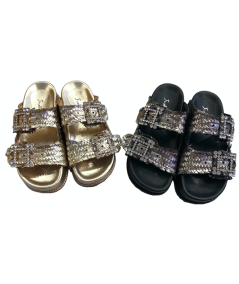 Ciabatta Rafia  Jiudit 212 lam. oro  tomaia intrecciata fodere in pelle made in italy