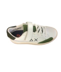 Sneakers SUN 68  pelle bianca r verde 1 strap plantare estraibile