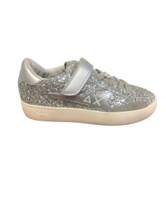 Sneakers SUN 68  pelle e glitter argento 1 strap plantare estraibile