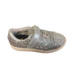 Sneakers SUN 68  pelle e glitter argento 1 strap plantare estraibile