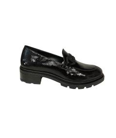 Cinzia soft  Mocassino donna  pelle vitello vernice nera suola rialzata in micro cararmato