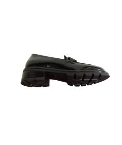 Cinzia soft  Mocassino donna  pelle vitello vernice nera suola rialzata in micro cararmato