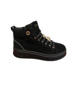 Sneakers alte PATRIZIA PEPE PPJ856 in camoscio nero allacciato e cerniera