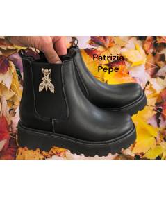 Stivaletto Beatles suola alte PATRIZIA PEPE PPJ885 in pelle nero 2 elastici