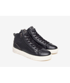 Sneaker alta uomo nero giardini 400431 pelle nera allacciata e cerniera  plantare estraibile