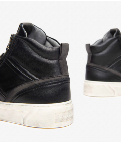 Sneaker alta uomo nero giardini 400431 pelle nera allacciata e cerniera  plantare estraibile