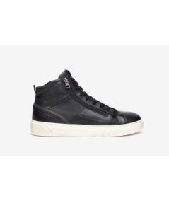 copy of Sneaker alta uomo nero giardini 400431 pelle nera allacciata e cerniera  plantare estraibile