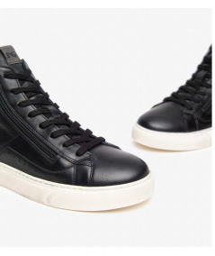 copy of Sneaker alta uomo nero giardini 400431 pelle nera allacciata e cerniera  plantare estraibile