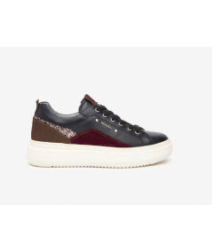 Nero Giardini  411592 Sneakers pelle nera camoscio bordo e glitter  allacciato plantare estraibile