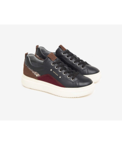 Nero Giardini  411592 Sneakers pelle nera camoscio bordo e glitter  allacciato plantare estraibile