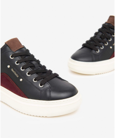 Nero Giardini  411592 Sneakers pelle nera camoscio bordo e glitter  allacciato plantare estraibile