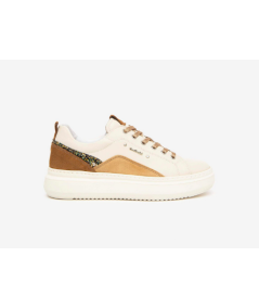 Nero Giardini  411592 Sneakers pelle panna camoscio cuoio e glitter  allacciato plantare estraibile