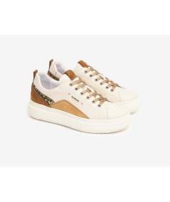 Nero Giardini  411592 Sneakers pelle panna camoscio cuoio e glitter  allacciato plantare estraibile