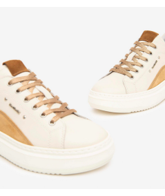 Nero Giardini  411592 Sneakers pelle panna camoscio cuoio e glitter  allacciato plantare estraibile